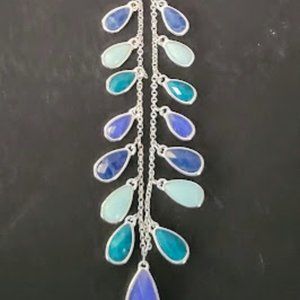 Nine West 18" Necklace with Shades of Blue Stones, Silver Color Metal